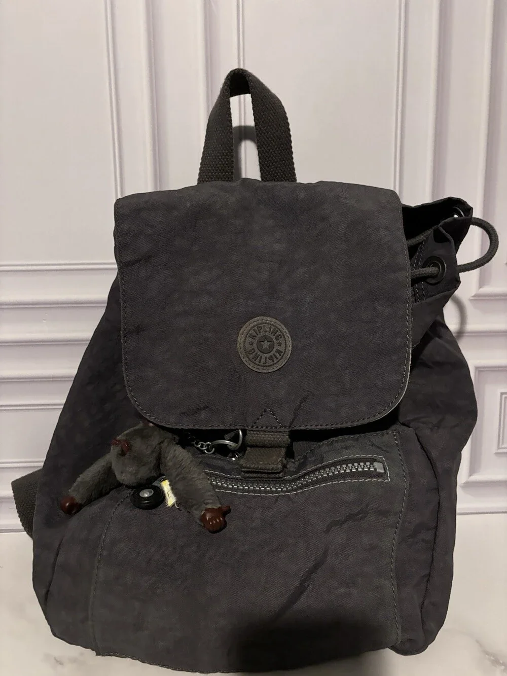 Kipling Scoop Medium Backpack Gray Nylon Monkey Keychain BP2376 Bookbag Bag